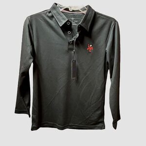 NEW Test of Time Knitwear Long Sleeve Black Polo Shirt Astronaut Decal -‎ Medium